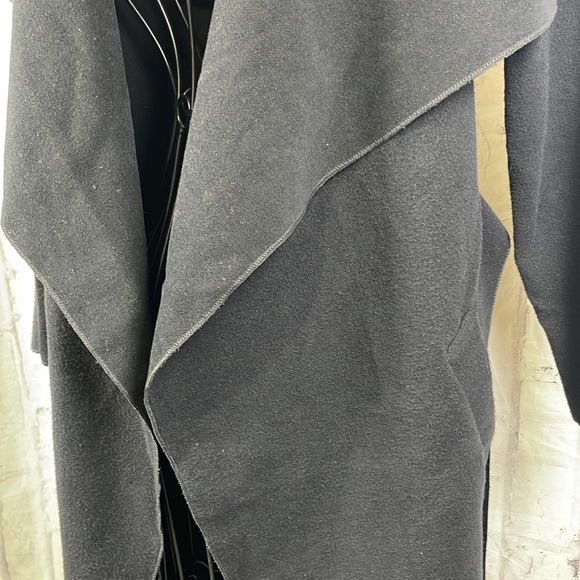 Made in France Black Felt Trench Coat Wide Collar Open Front Belted with Pockets - Picture 9 of 12